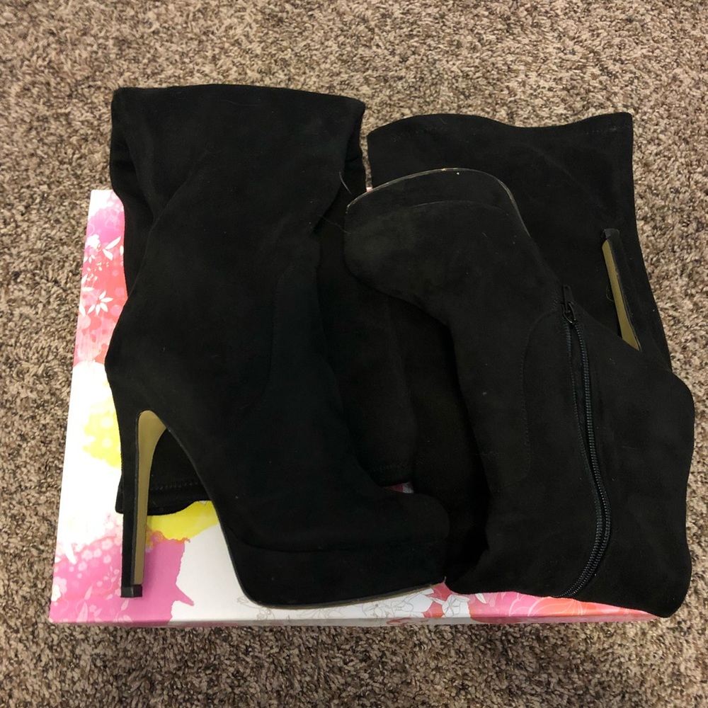 Luster suede Platform heeled boots (over the knee)